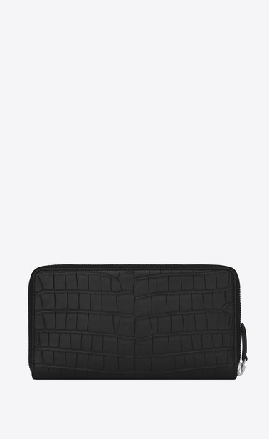 SAINT LAURENT ID SLG Man ID Zip Around Wallet in Black crocodile embossed leather b_V4
